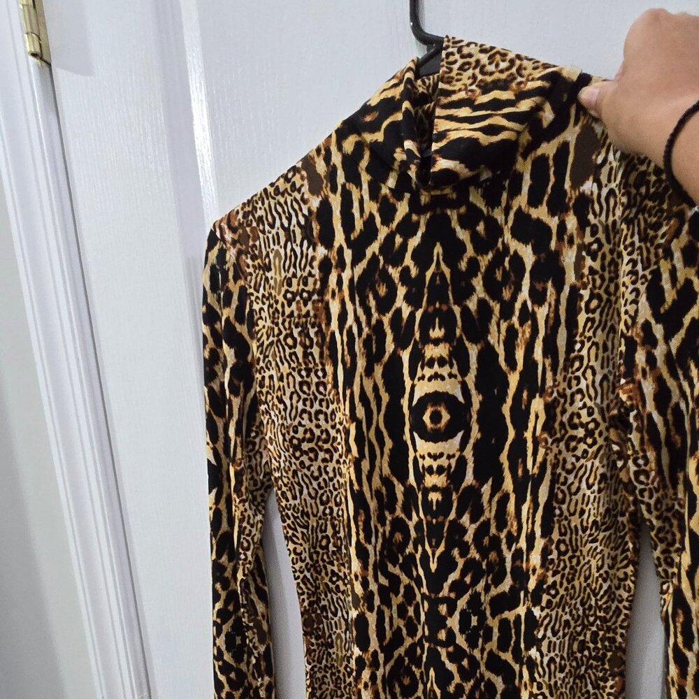 Leopard Print Long Sleeve Dress - Brown/Black